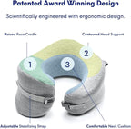 C CUSHION LAB Travel Pillow, Award-Winning Patented Ergonomic Design for Chin & Neck Support Memory Foam Neck Pillow, Compact Airplane Pillow for Traveling, Flight, Car (Gray, Large)