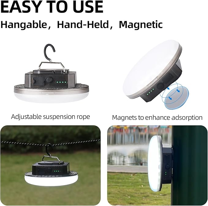 12000mAh (45W) Camping Hanging Tent Light Emergency Power Outage Lantern Home Use 4000LM 3 Modes IPX5 Waterproof Outdoor Walking Rock Climbing Work Rechargeable Camping Light