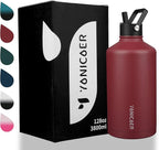 Insulated Water Bottle 128oz,Triple Wall Vacuum Stainless Steel(Dishwasher Safe),Leak Proof & Non-BPA,Flask Jug with Paracord Handle & Straw Spout Lids Sports Red