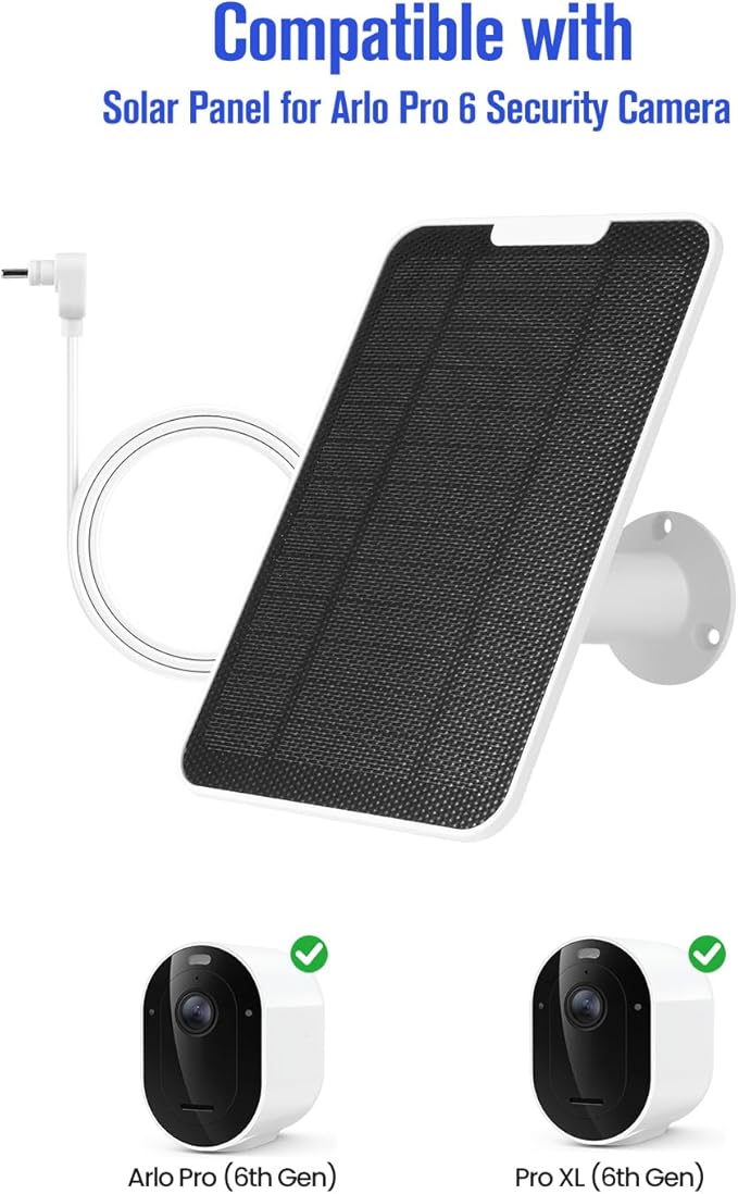 Solar Panel Charger Compatible with Arlo Pro Security Camera 2K HDR(6th Gen, 2025 Release), Built-in Battery Solar Panel for Arlo Pro 6/6XL, 9.8ft USB-C Plug Cable, IP65 Waterproof, Wall Mount, 4 Pack