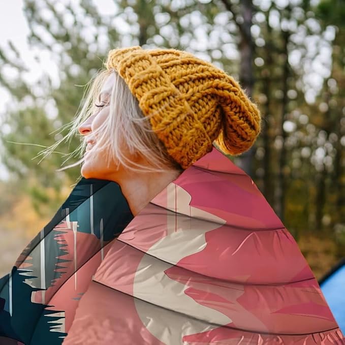 Yizheer Outdoor Puffy Packable Camping Blanket，Lightweight Down Alternative Printed Camping Blanket，Large Ultra Warm Hammock Top Quilt Waterproof Blanket for Traveling Picnic Beach Party，76" x 54"
