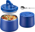 14oz Insulated Vacuum Food Jar with Buckle Lid,Soup Thermo for Hot Food Kids,Wide Mouth Leakproof Stainless Steel Lunch Container with Spoon-Light Blue