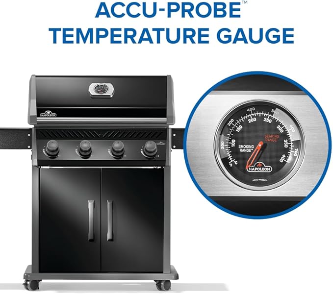 Napoleon Rogue 525 Propane Gas Grill, Black, Durable 4-Burner BBQ