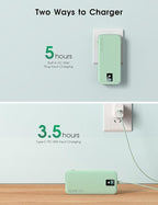 Portable Power Bank, 12000mAh 22.5W Fast Charging Phone Charger with Built-in Cables & Wall Plug, Travel Essential Battery Pack with LED Display, USB C Battery Charging Bank for iPhone, Samsung Green