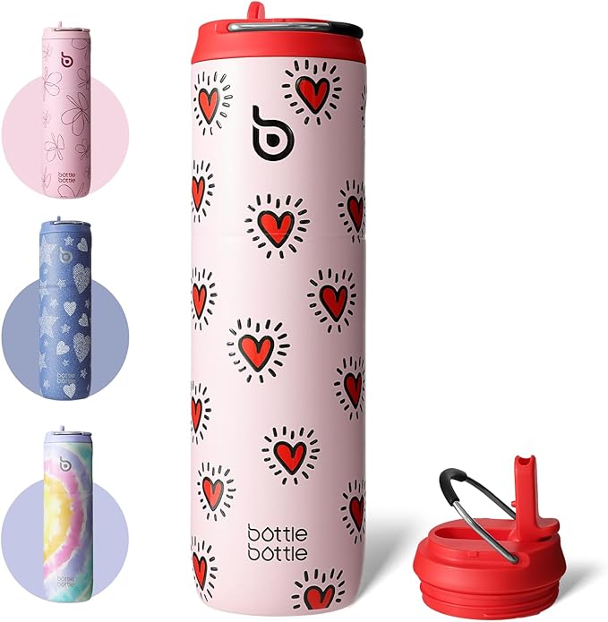 BOTTLE BOTTLE Insulated Water Bottle 24oz with Straw Lid and Handle for Sports Travel Gym Stainless Steel Water Bottles Double-Wall Vacuum Metal Leak Proof BPA-Free