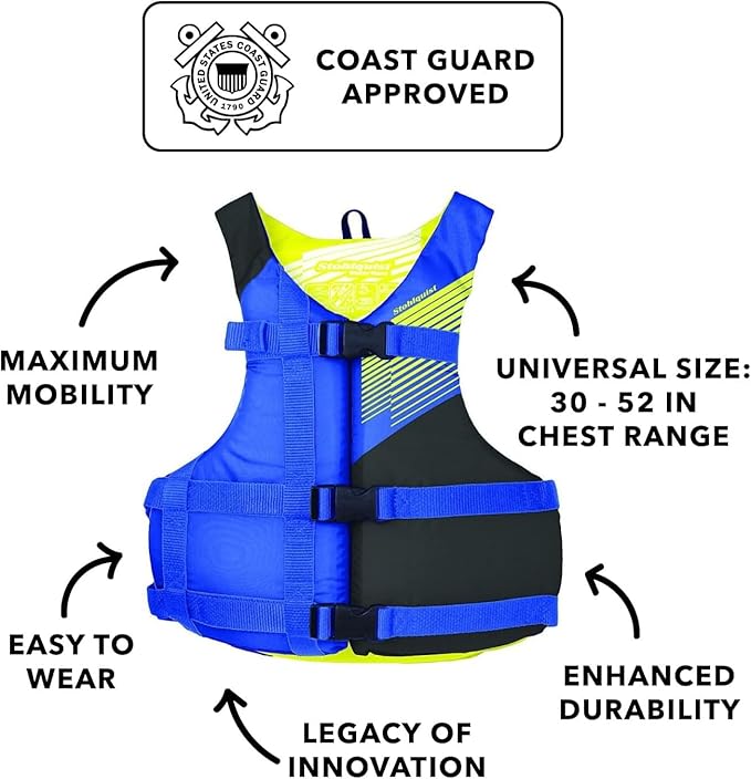 Stohlquist FIT Oversized Adult Life Jacket, US Coast Guard Approved Type III Life Vest, PFD for Men and Women, Easily Adjustable, Lightweight and High Buoyancy - Plus Size (48-60" Chest)