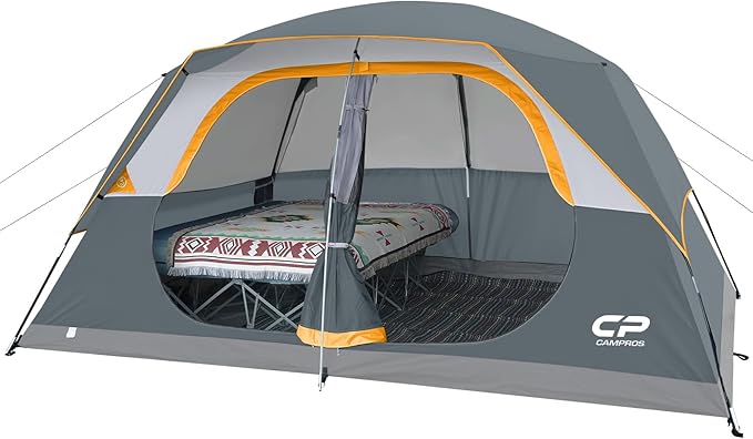 CAMPROS CP Tent 8 Person Camping Tents, Waterproof Windproof Family Tent with Top Rainfly, Large Mesh Windows, Double Layer, Easy Set Up, Portable with Carry Bag, for All Seasons