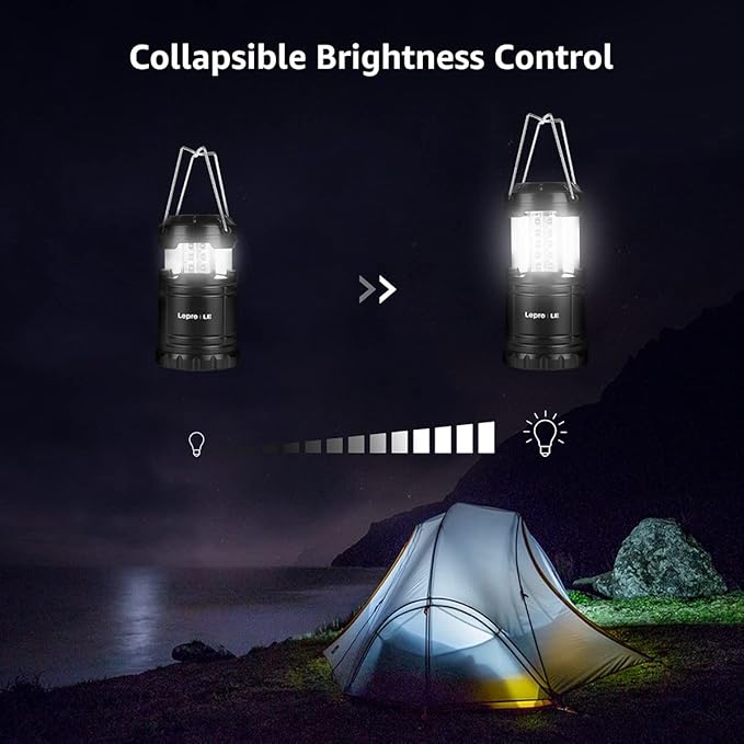 Lepro LED Camping Lanterns Battery Powered, Collapsible, IPX4 Water Resistant, Outdoor Portable Lights for Emergency, Hurricane, Storms and Outages