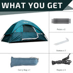 Golabs CT1 2 Person Camping Tent, Easy Set Up in 3 Mins, PU1500mm Waterproof w/Mesh Top & Door with Ventilation, Lightweight 4.4lbs Portable Family Tent with Carry Bag &Interior Storage Pockets &Hook
