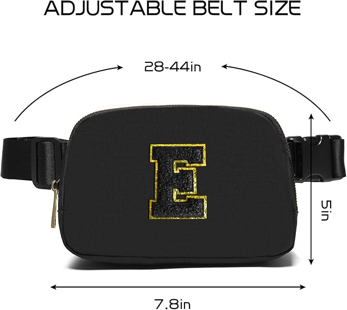 Gitus Belt Bag Fanny Pack Crossbody Bags with Initial Letter Patch Gifts for Wife Older Women Mother Coworker Bridesmaid Anniversary Travel Gifts Beach Gifts (Black-E)