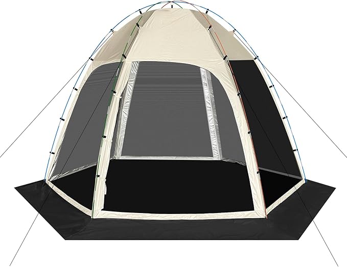 Screen Tent with Removable Floor, Siebwin Large 11.8'x11.8' Gazebos with Mosquito Netting and Removable Floor Sunproof Outdoor Canopy Tent for Backyard Khaki Party Outside Activities, Khaki