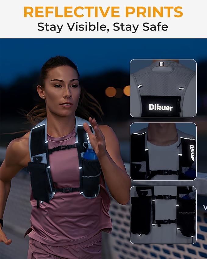 Running Vest for Women Men, Lightweight Hydration Runner Vest with Transparent Waterproof Phone Pocket, 17oz Soft Flask, Adjustable Chest Straps Reflective Backpack for Hiking Cycling Jogging