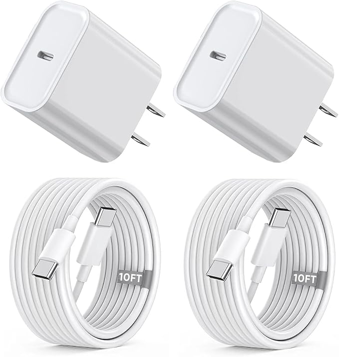 iPhone 15 16 Charger Fast Charging,Extra Long 10FT USB C to USB C Cable 20W USBC Apple Fast Charger Block for iPhone 16/16 Plus/16 Pro/16 Pro Max/16e/15/15 Plus/15 Pro/15 Pro Max/iPad Pro/Air/AirPods