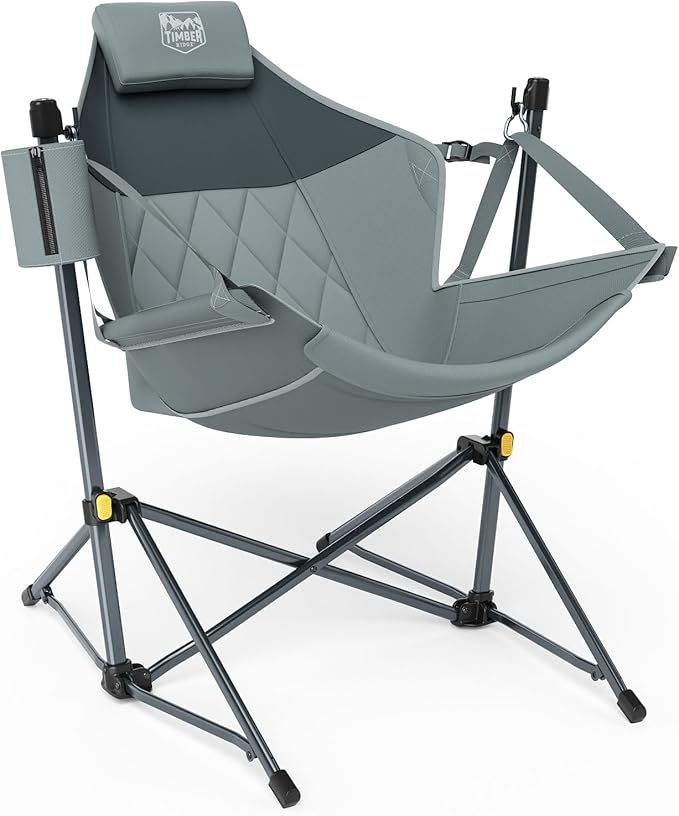 Timber Ridge Hammock Camping Chair with Adjustable Backrest, Heavy Duty Folding Hammock Chair Supports 300lbs, Portable Hammock Chair for Camping, Travelling and Patio, Grey