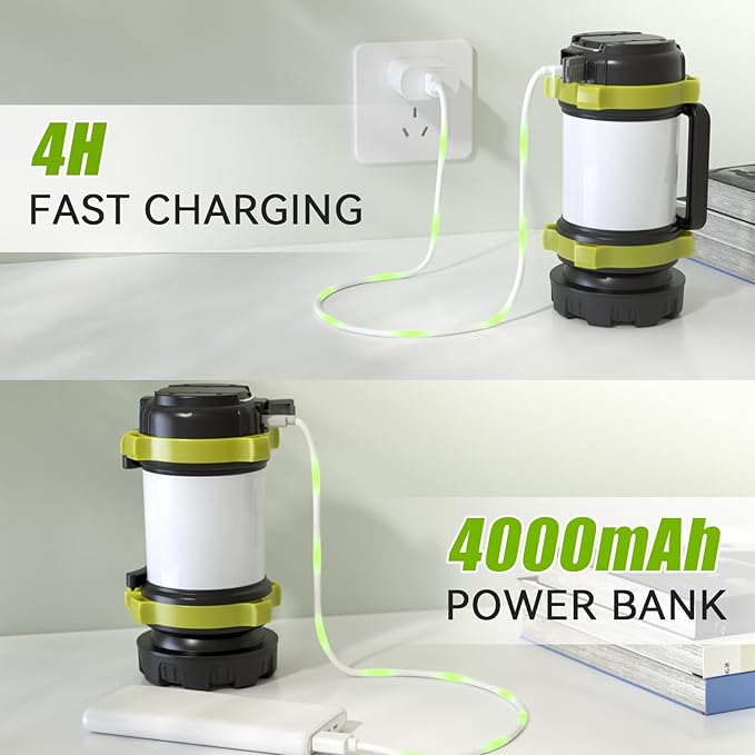 Camping Lantern Rechargeable, Alpswolf Camping Flashlight 4000 Capacity, 6 Modes, IPX4 Waterproof, Led Lantern for Camping, Hiking, Outdoor Recreations Green 4 Packs