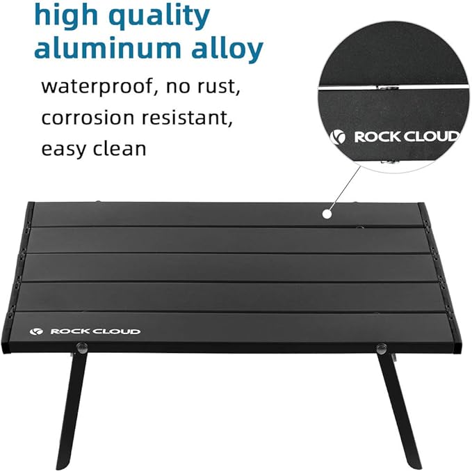 ROCK CLOUD Folding Beach Table Aluminum Portable Camping Table Ultralight, Black