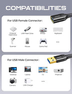 AINOPE 2 Pack USB Extensions Cable High Speed USB 3.0 Extension Cord Type A Male to Female Sturdy Braided Material Fast Data Transfer Compatible with USB Keyboard,Mouse,Flash Drive,Black,10FT+10FT