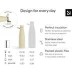 LARS NYSØM Stainless Steel Insulated Water Bottle 25 oz 34 oz | Insulated Thermo Flask for Hot and Cold Beverages | Leakproof Drinking Bottle (Carbon Black, 25.4 oz)