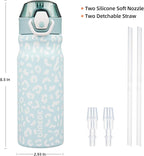 BJPKPK Insulated Water Bottle 18oz Stainless Steel Water Bottles With Straw And Carry Handle Double Wall Metal Thermo,Light Blue Leopard