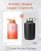 Coolflask 64 oz Water Bottle with Straw, Half Gallon Insulated Large Water Jug with Straw & Spout Lids, Double Wall Stainless Steel Metal Flask, Keep Cold 48h Hot 24h, Sunny Orange