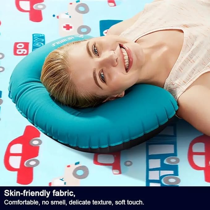 Camping Travel Pillow-Compressible,Ultralight Inflatable,Compact, Comfortable, Ergonomic Inflating Pillows for Neck & Lumbar Support While Camp, Hiking, Backpacking (Blue+Orange 2pcs)