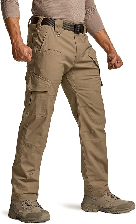 CQR Men's Flex Ripstop Tactical Pants, Water Resistant Stretch Cargo Pants, Lightweight EDC Hiking Work Pants
