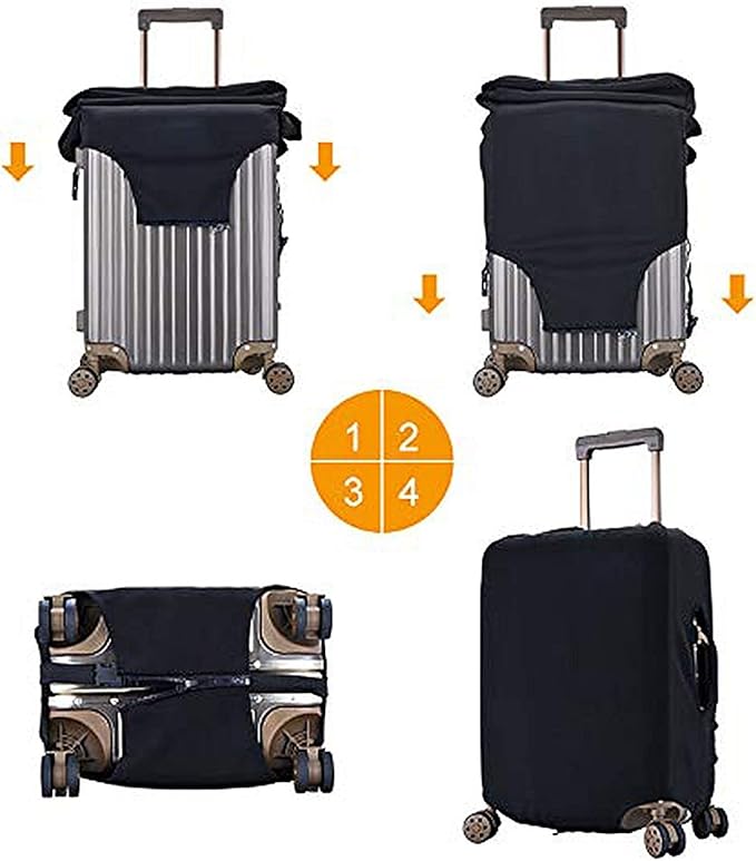Travel Luggage Cover Suitcase Protector, Black White Cats Washable Elastic Stretch Double-sided Anti-scratch Baggage Cover Protector with Concealed Zipper for Wheeled Suitcase Fits 18-21 Inch Luggage