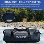 Malo'o Waterproof Dry Bag Duffel 40L/60L/100L, Roll Top Duffel Keeps Gear Dry for Kayaking, Rafting, Boating, Swimming, Camping, Hiking, Beach, Fishing - Internal & External Pockets