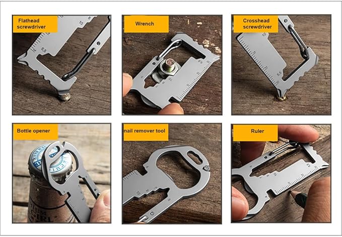 15-in-1 Multi-Tool Keychain – Stainless Steel Pocket Survival Card with Bottle Opener Keychain, Wrench, Ruler – Compact Keychain Multitool for Men,Gift for Dad