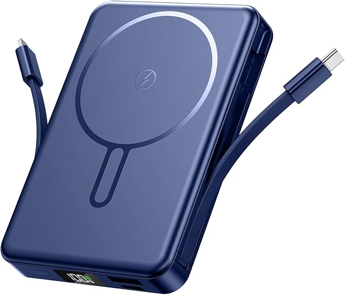 Magnetic Portable Charger, 22.5W Power Bank Fast Charging 10000mAh, Portable Charger with Built in Cable, for Magsafe Battery Pack Compatible with iPhone 17/16/15/14/13/12 Pro/Pro Max, Samsung Series