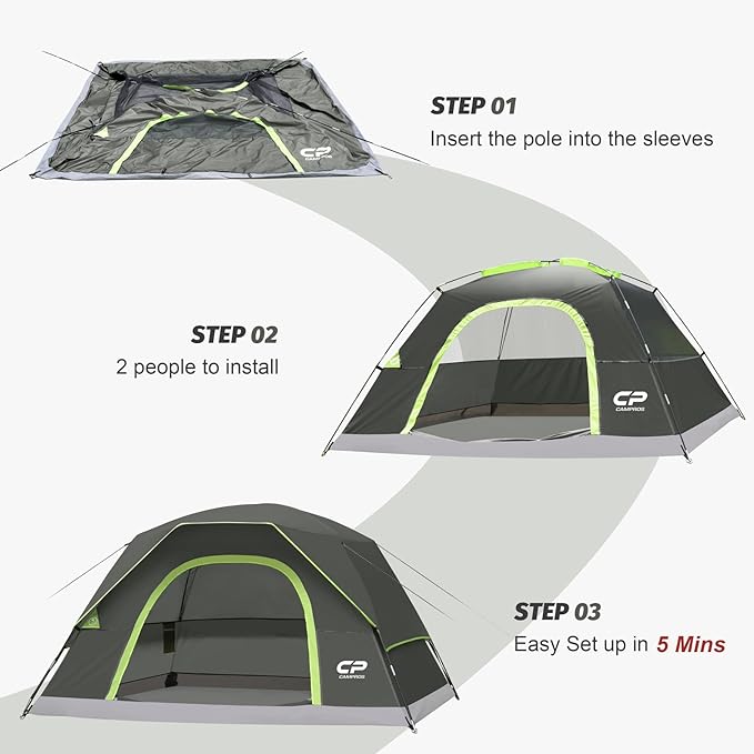 CAMPROS CP Tents for Camping 4 Person Tent Waterproof Windproof Double Layer Camping Tent, Easy Setup Dome Tent with Large Mesh Windows & Wider Door for Outdoor Camping & Hiking