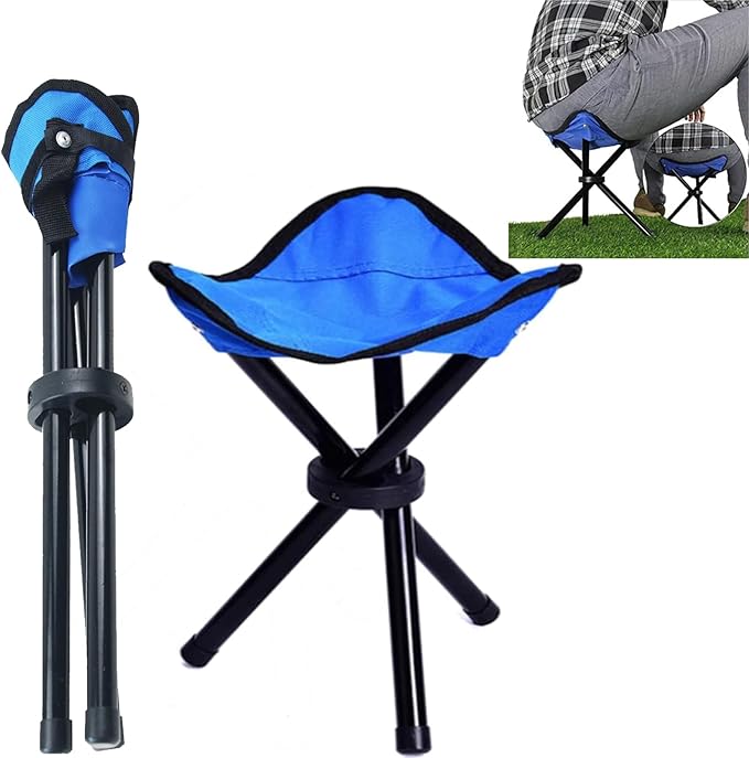 Folding Camping Stool Portable Outdoor Chair Use Height 14 inchs Fishing Chair Seat for Camping Fishing Hiking Gardening and Beach Maximum Weight Capacity 300 lbs (Blue)