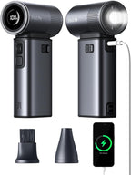 JISULIFE Portable Handheld Fan Ultra2, 9000mAh Max 25 Hrs, 5 IN 1, 100 Speed Turbo Fan Rechargeable 18W Power Bank with Flashlight, Metal Shell Multi-Function Travel Essentials Gifts for Men-Grey