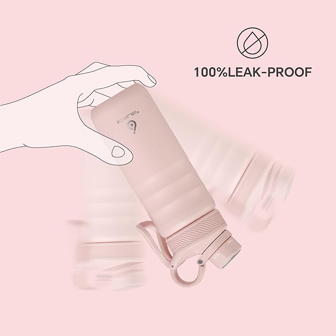 IDEUS Insulated Stainless Steel Water Bottle with 2 Leak-Proof Lids, Thermal Water Flask for Hiking Biking, 18oz, Light Pink