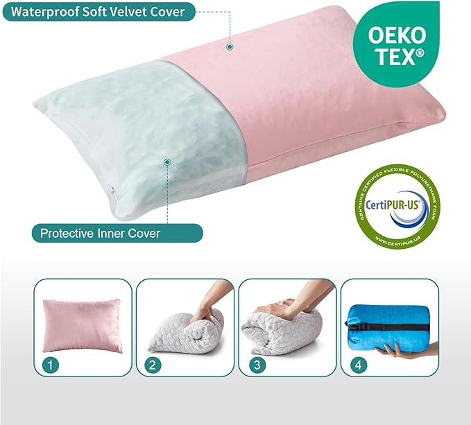 Small Shredded Gel Memory Foam Pillow，Adjustable for Contoured Support -Portable Ideal for Backpacking, Camping, Travel, Car, Airplane,Office Nap