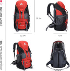 Bseash 50L Hiking Backpack, Water Resistant Lightweight Outdoor Sport Daypack Travel Bag for Camping Climbing Skiing Cycling (Red - No Shoe Compartment)