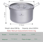 iBasingo 2.4L Titanium Soup Pot with Lid Camping Cookware with Foldable Handle Portable Lightweight Outdoor Kitchen Cooking Kit for Backpacking Hiking Picnic Fishing Mountaineering Ti2108C