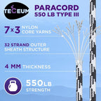 TECEUM 5/32" Paracord Rope 1000 – 1000ft / 200ft / 100ft / 50ft – Tactical Parachute Cord 4mm – 45+ Colors – Nylon String for Survival & Camping Gear – Stripe Cord for Survival – Utility Rope