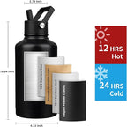 Insulated Water Bottle 64oz,Triple Wall Vacuum Stainless Steel(Dishwasher Safe),Leak Proof & Non-BPA,Flask Jug with Paracord Handle & Straw Spout Lids Sports Black