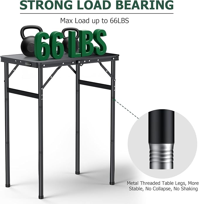 Folding Camping Table Portable Pinic Table 3 Level Height Adjustable Aluminum Alloy Small Foldable Camp Table Light Weight with Carry Handle for Outdoor Indoor Hiking Camp BBQ Beach