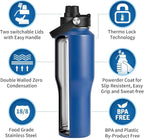 32oz Water Bottle Insulated with Straw,Leak Proof Water Bottles，Mens Water Bottle Stainless Steel for Gym,Hiking,Travel，Sport,1 Liter,Bpa free
