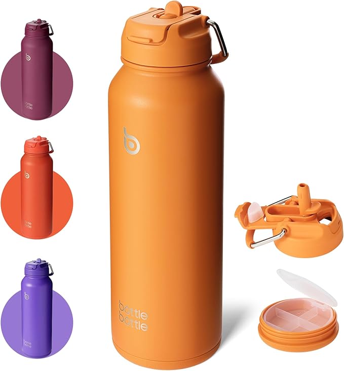 BOTTLE BOTTLE 40 oz sports water bottle stainless steel insulated water bottle with straw and pills holder