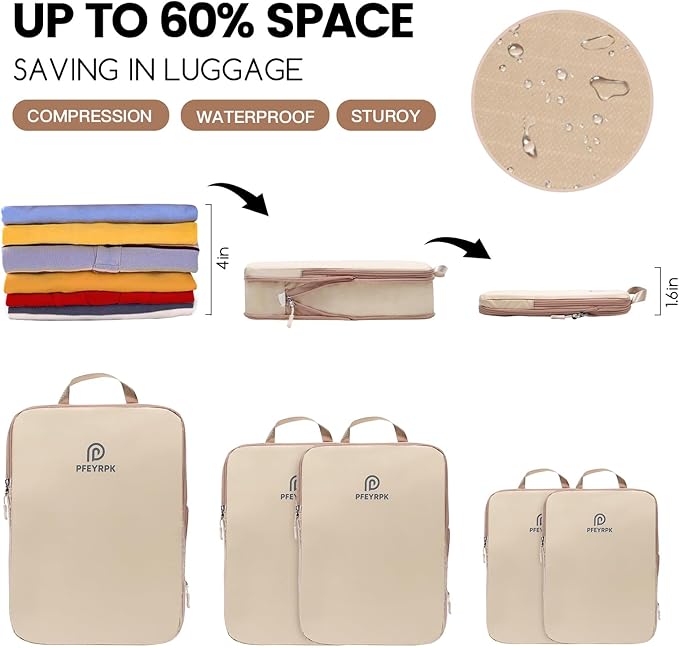 Lightweight Compression Packing Cubes for Suitcases, Compressible Expandable Travel Packing Organizer with Clear Toiletries and Backpack Bag, Travel Essentials for Carry on Luggage 7 Set