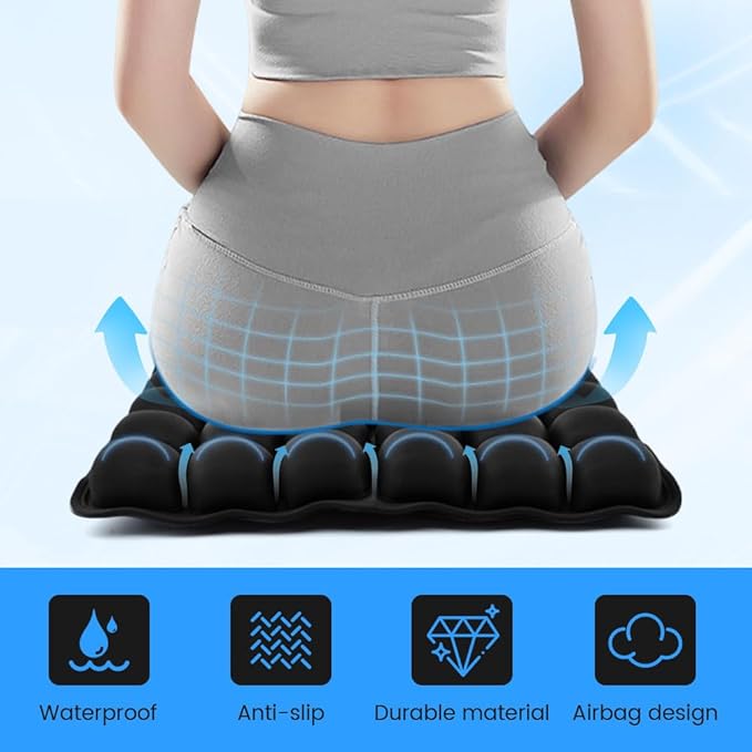 Airplane Seat Cushion, Portable Air Pad with Built-in Pump for Long Flights & Car Rides, Inflatable Seat Cushion for Office,Travel & Hard Dining Chairs, Ergonomic Comfort Support(COLOR:Black)