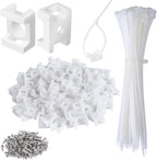 100 Pcs Cable Zip Tie Saddle Type Mounts Base with 8" Cable Ties Tapping Screw, Wire Cable Clips Organizer Holders Clamps White