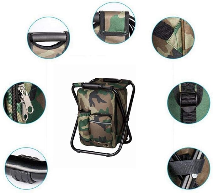 Bright starl Multifunction Folding Cooler and Stool Backpack, Hiking Camouflage Seat Table Bag Camping Gear for Outdoor Indoor Fishing Travel Beach