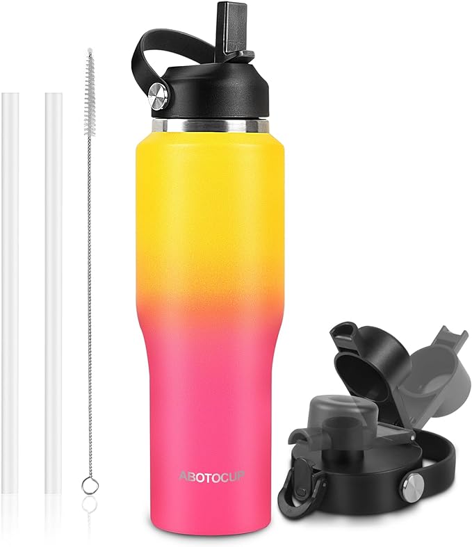 32oz Water Bottle with Powder Coated, Fit in Any Car Cup Holder, Water Bottle with Straw Lids, Stainless Steel Insulated Water Flask Double Wall Leak-proof BPA Free to Keep Cold&Hot