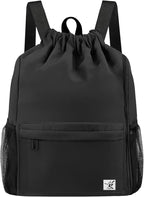 Drawstring Backpack with Mesh Pockets String Gym Bag Sackpack Sandproof Water Resistant Beach Backpack for Men Women
