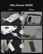 VRURC Portable Charger, 22.5W Power Bank 10000mAh, USB-C Cable in & Out Fast Charging Battery Pack, Compact Travel Essential 4 Outputs 3 Inputs for iPhone 16 15 14 13,Samsung, Android etc-White