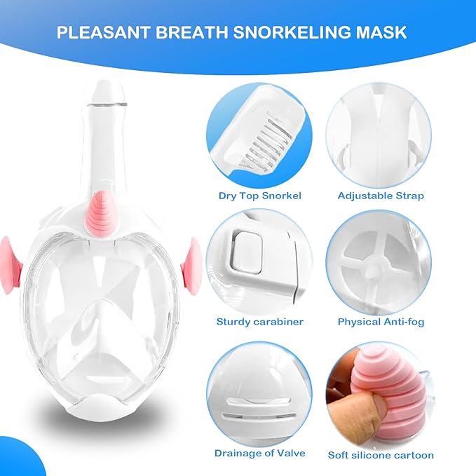 Kids Snorkel Mask, Full Face Snorkel Mask for Kids 4-16, 180 HD View Anti-Fog Anti-Leak Snorkel Mask for Kids Snorkel Set Snorkeling Gear for Kids